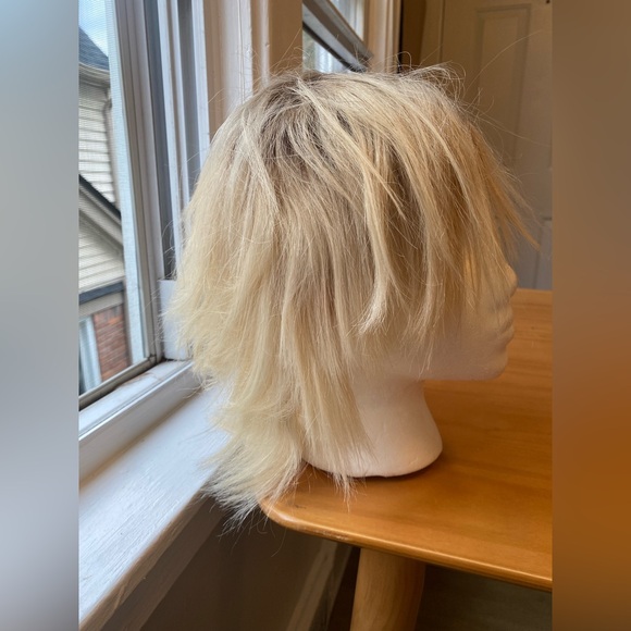 💯 REMY BLOND DARK ROOTS MESSY ROCKSTAR MULLET HUMAN HAIR WIG FULL CAP LACE FRONT - Picture 12 of 15